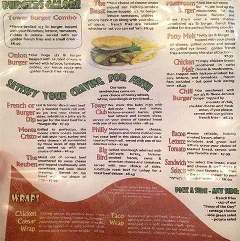 Menu at Tower Lanes Entertainment Center restaurant, Tacoma