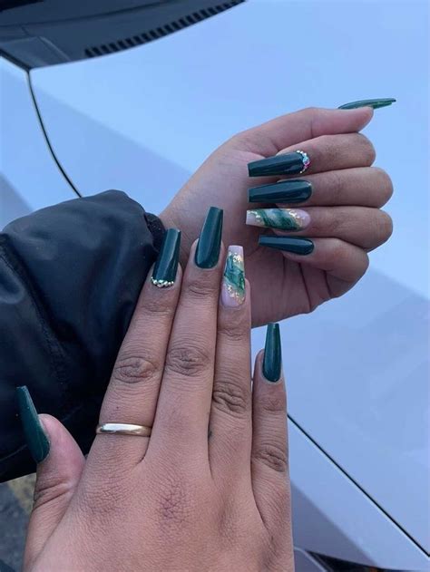 Blue Gold Nails Teal Acrylic Nails Emerald Nails Dark Green Nails