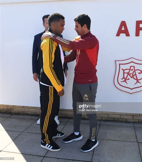 Arsenal Manager Mikel Arteta With New Signing Jurrien Timber At News