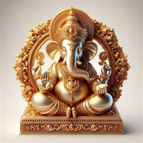 Lord Ganesh Idol In Shining Black Stone And Gold Ai Generated Image