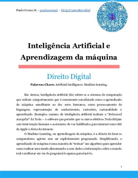 Pdf Inteligência Artificial E Aprendizagem Da Máquina Paulo Cosmo