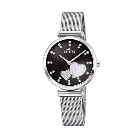 Reloj Lotus mujer Bliss acero con esfera negra nácar y circonitas