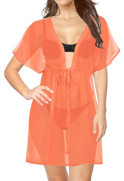 Happy Bay Swim Cover Ups Chiffon Women Bikini Beachwear V Neck Hollow