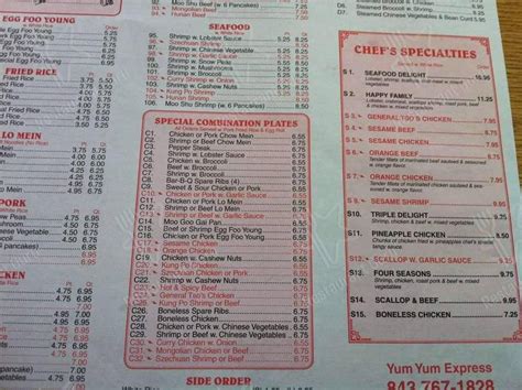 Menu at Yum Yum Express Chinese Restaurant, North Charleston