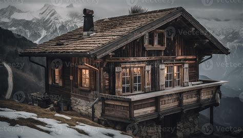 Rustic log cabin nestled in mountain landscape generated by AI 24651196 ...