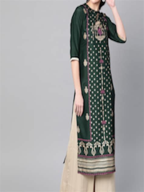 Buy Libas Women Green Ethnic Motifs Printed Block Print Straight Kurta