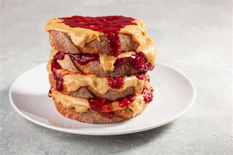 Peanut Butter and Jam Sandwich, American Traditional Bread Toast Stock ...