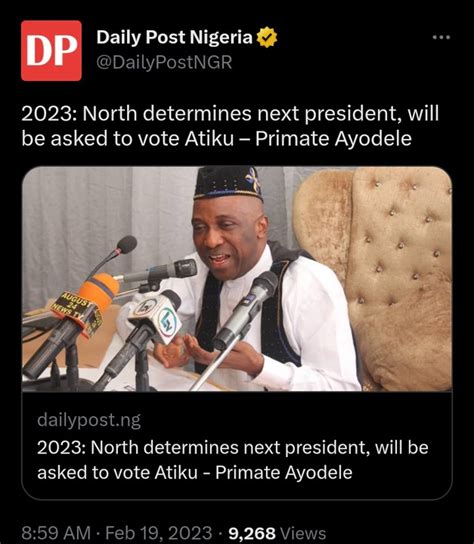 North Will Determine Next President Primate Ayodele Politics Nigeria