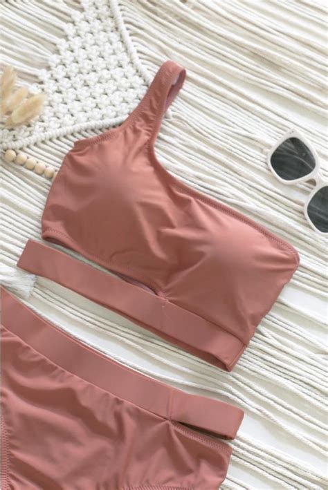 Topazette Toga Side Slit Piece Bikini Set Dusty Pink Women S Fashion Swimwear Bikinis
