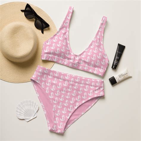 Pink Anchors Bikini Pastel Pink Bikini Set Pink Nautical Bikini Nautical Pool Party