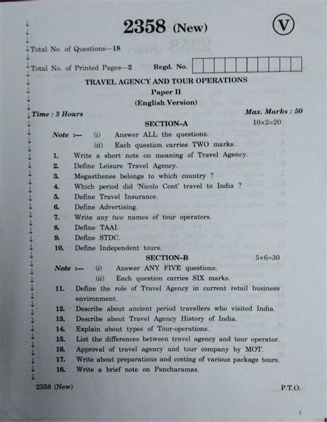 Ap Inter 2nd Year Vocational Question Paper March 2020 Travel Agency And Tour Operations Ii