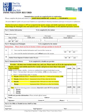 Fillable Online Bcc Cuny Cuny Immunization Form Fall Bcc