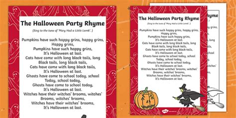 Halloween Rhymes Lyrics Sheet Very Easy To Print