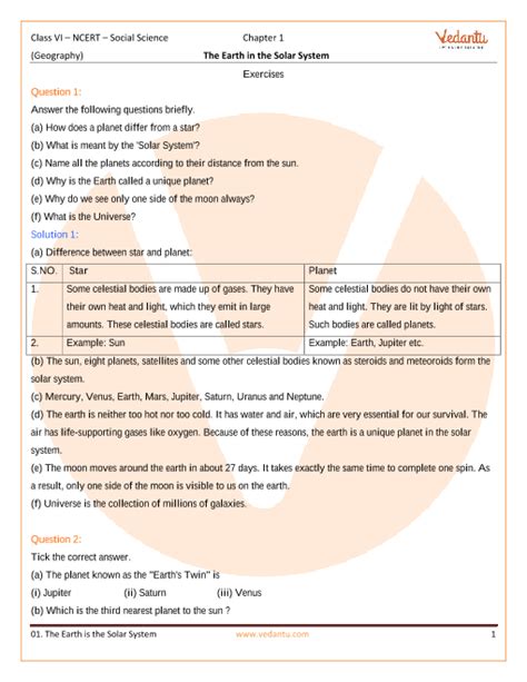 Ncert Solutions For Class 6 Social Science The Earth Our Habitat Chapter 1