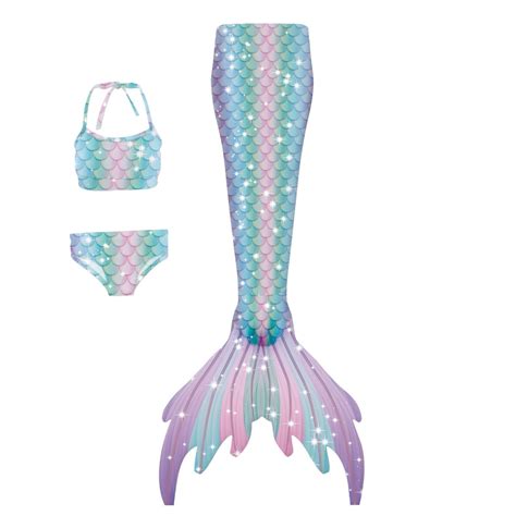 MUXiin Mermaid Swimsuit With Tail 3t Fish Tail Set Sling Bikini Fish Scale 3 Pieces Swimming