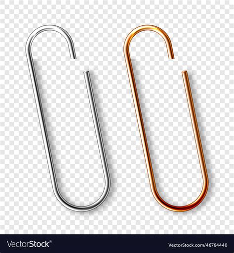 Realistic Copper And Steel Paperclips Attached To Vector Image