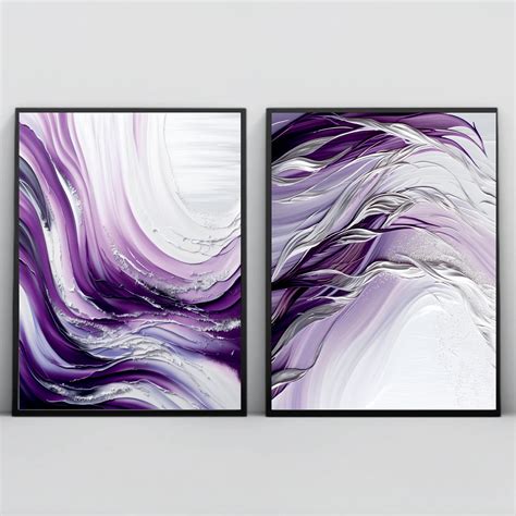 Set Of 2 Large Purple Abstract Art Print Watercolor Painting Ts For