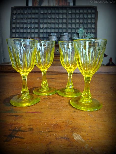 Antiques Atlas Set Victorian Yellow Uranium Desert Wine Glasses As A