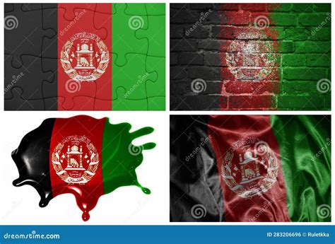 National Colorful Realistic Flag Of Afghanistan In Different Styles And