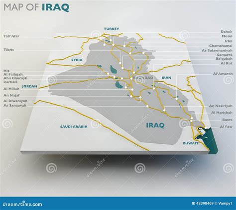 Map of Iraq, the Iraqi State, Boundaries, Roads and Cities Stock Illustration - Illustration of ...