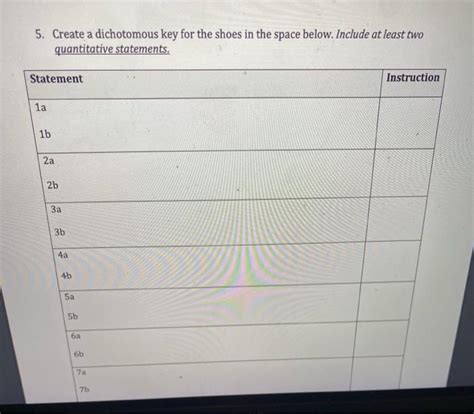 5 Create A Dichotomous Key For The Shoes In The