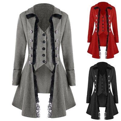 Steampunk Damen Gothic M Ntel Lange Jacke Gekn Pft Blazer