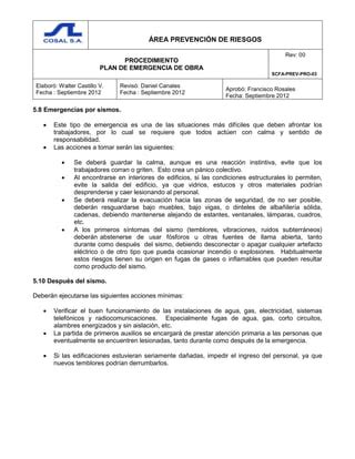 Procedimiento Plan De Emergencias De Obra Rev Pdf