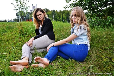 Two Amateur Curly Girls Show Soles On The Grass Part 5 Of 6 Barefoot Show Clips4sale