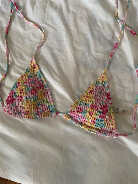 Pink Floral Bikini Top Women S Fashion Swimwear Bikinis Swimsuits On Carousell