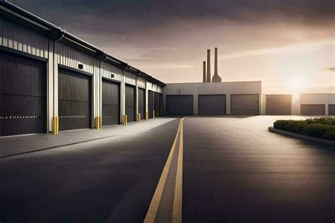 a large warehouse with two garage doors. AI-Generated 30062542 Stock ...