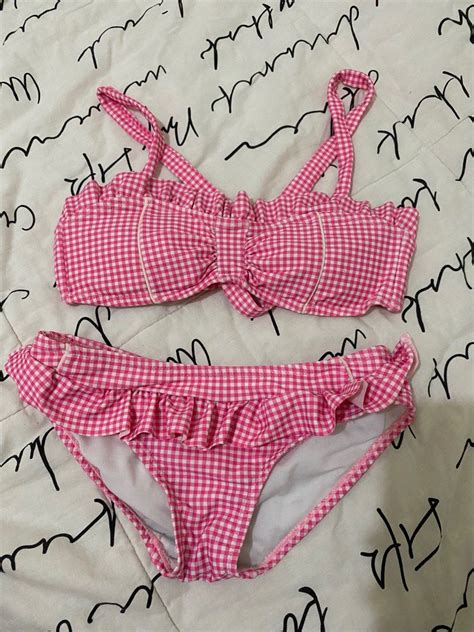 Pre Loved Pink Gingham Bikini Women S Fashion Swimwear Bikinis Swimsuits On Carousell