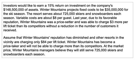 Solved Winter Mountains Operates A Rocky Mountain Ski Chegg