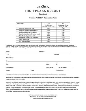 Fillable Online Ironman 70 3 2017 Reservation Form High Peaks Resort