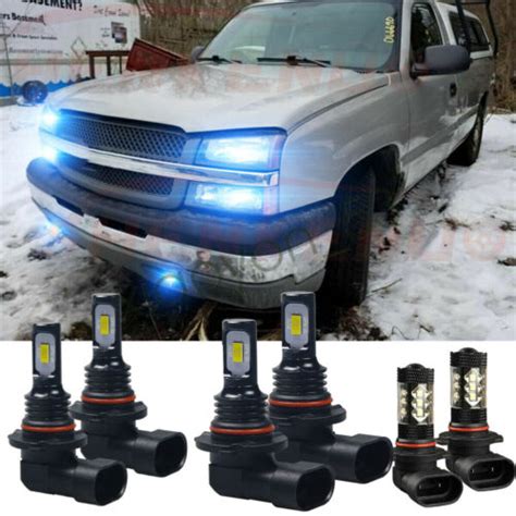 For 03 07 Silverado 02 05 Avalanche 6x LED Headlight Bulbs Hi Lo Fog