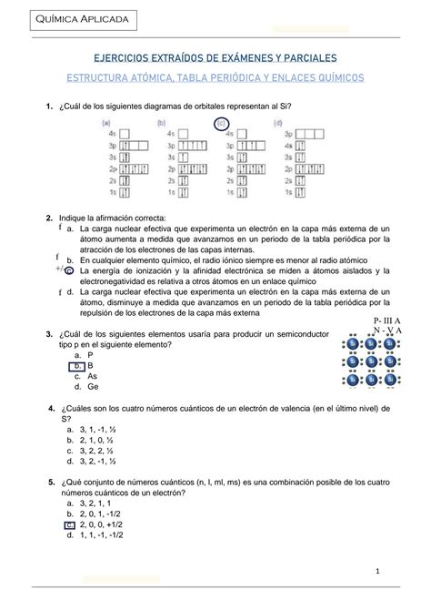 SOLUTION Ejercicios estructura atómica tabla periódica y enlaces