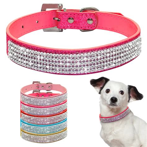 Bling Rhinestone Dog Collar For Small Dogs Diamante Crystal Pu Leather ...