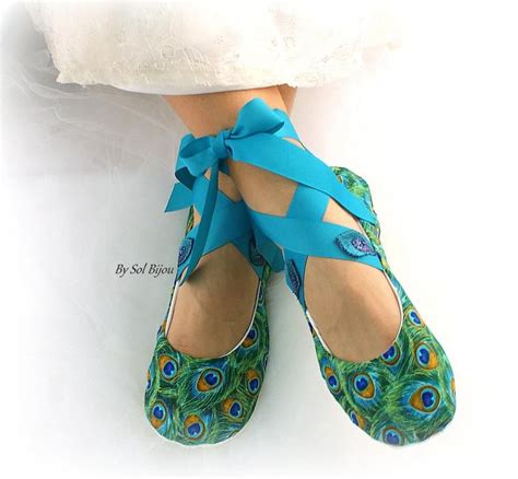 Peacock Custom Wedding Bridal Ballet Flats Shoes Cotton Lace Etsy In