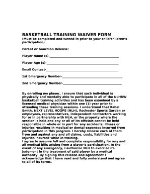 Basketball Training Waiver Form Fill And Sign Printable Template Online