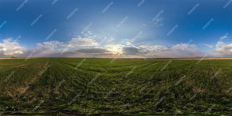 Premium Photo 360 Hdri Panorama View Among Fields With Sunset Sky In