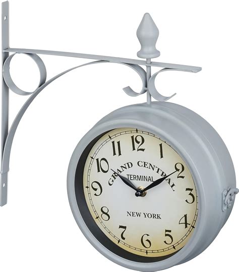 Relaxdays Double Sided Wall Clock 70 Iron 30 Glass Grey 34x35x10