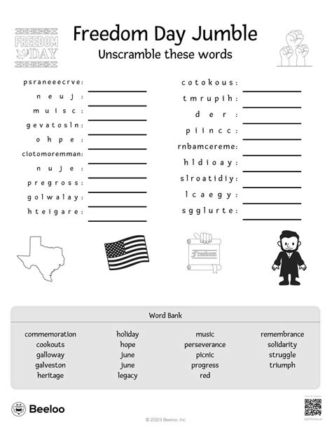 Juneteenth Themed Word Scrambles Beeloo Printable Crafts And