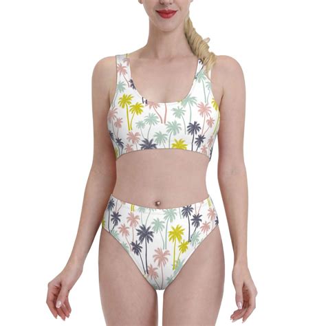 Haiem Hawaiian Coconut Tree Women S High Waisted Bikini Set Two Piece Bathing Suits High Cut
