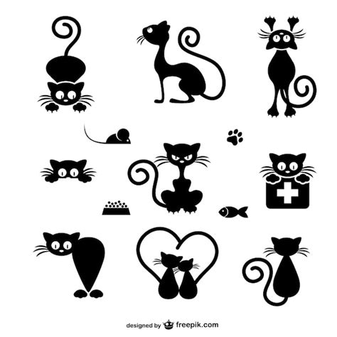 Siluetas De Gatos Vector Premium