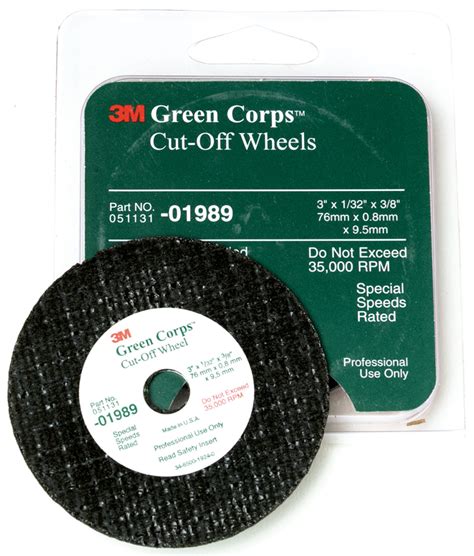 3M Green Corps Cut Off Wheel 01989 3 In X 1 32 In X 3 8 In 5