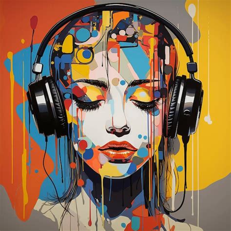 Digital Art Portrait Of Person Listening To Music On Headphones AI