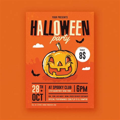 Premium Psd Orange Pumpkin Halloween Party Flyer Event