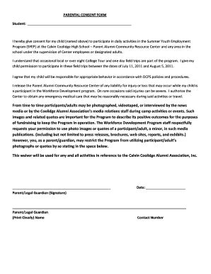 Fillable Online Parental Consent Form Cchs Aa Fax Email Print