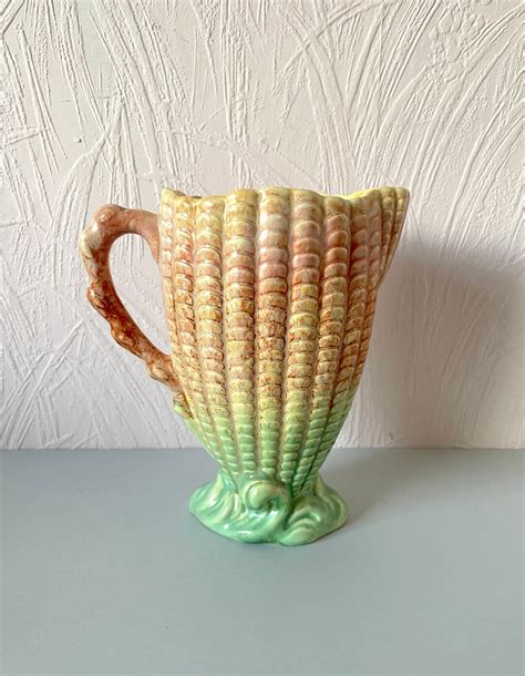 Rare Sylvac Art Deco Sea Shell Ceramic Jug Vase Vintage Mint Green