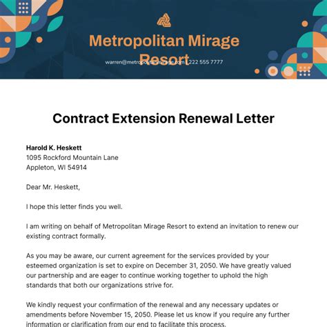 Free Contract Extension Renewal Letter Template - Edit Online ...