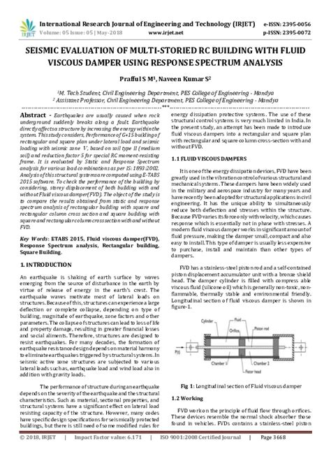 Pdf Irjet Seismic Evaluation Of Multi Storied Rc Building With Fluid Viscous Damper Using